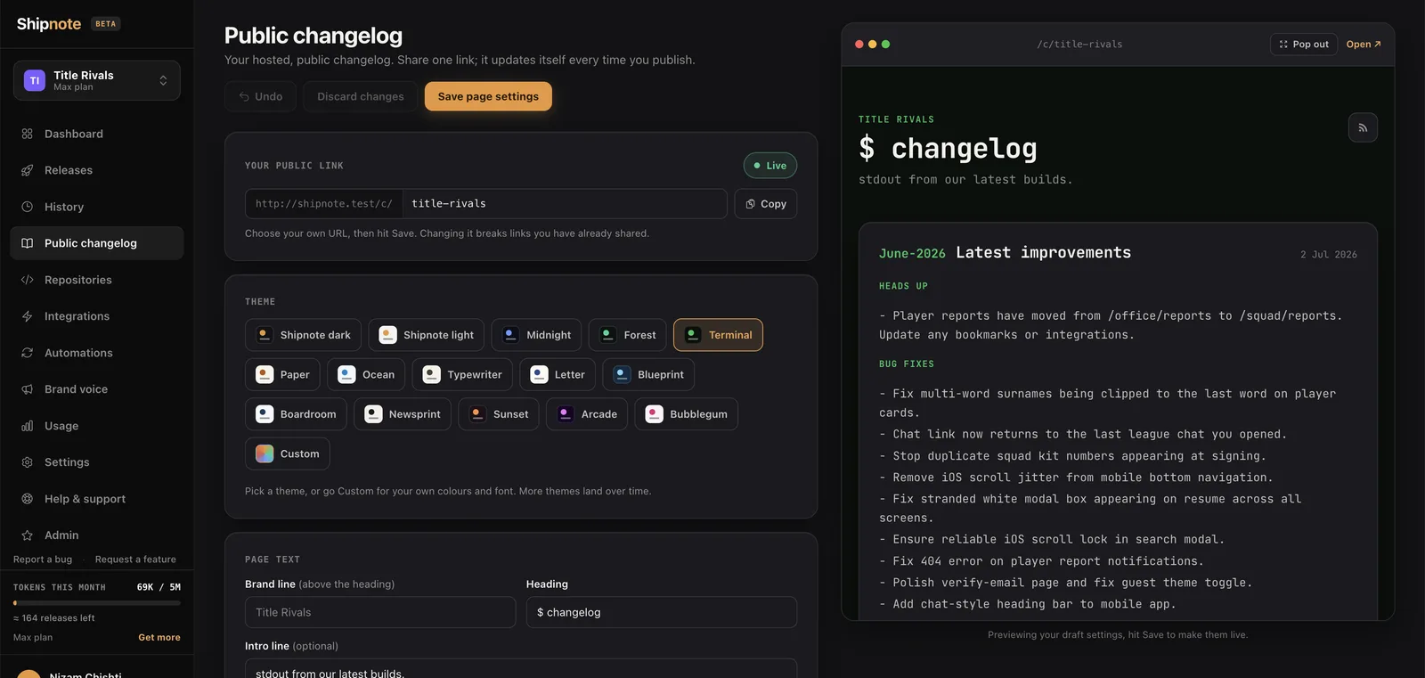 Shipnote — Public changelog