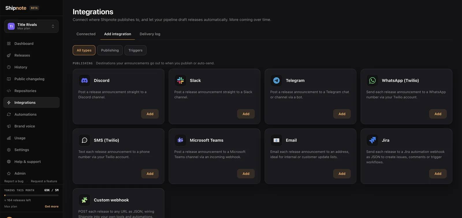 Shipnote — Integrations