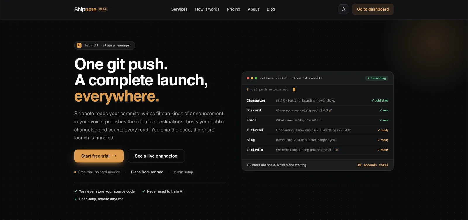 Shipnote — Landing page